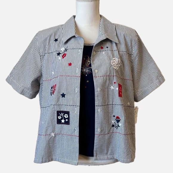 Koret Embroidered Flowers & Stars Two Piece Set Vintage Dead Stock NWT XL Petite - Picture 1 of 15